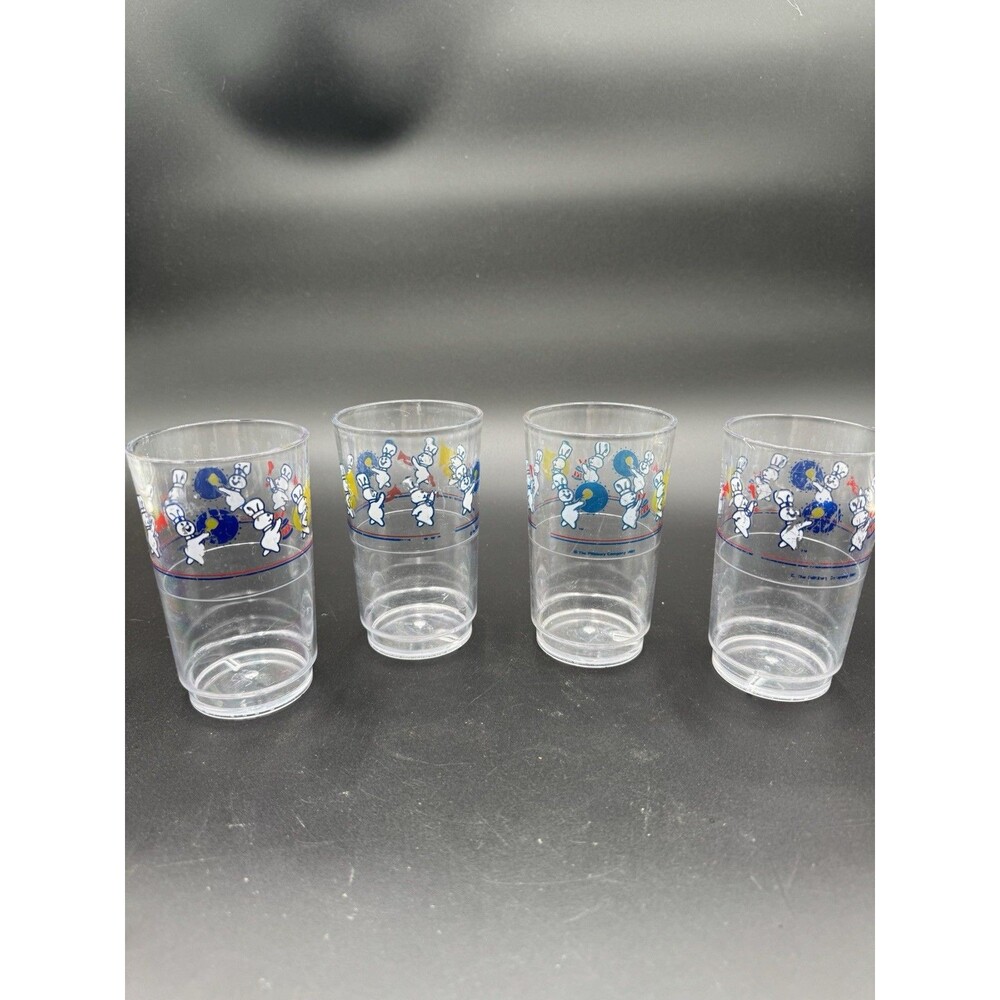 1991 Pillsbury Doughboy Marching Band 5" Clear Plastic Drinking Glasses 4PC SET
